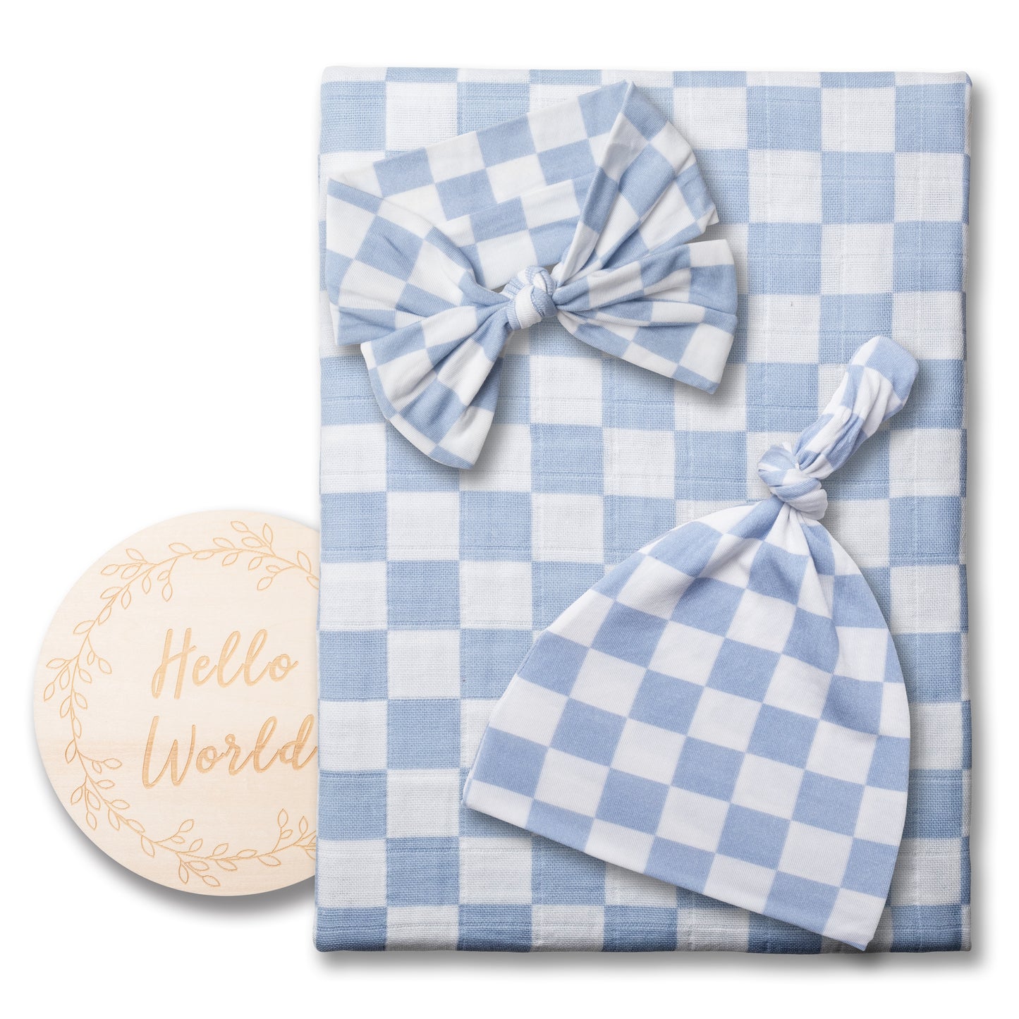 Organic Muslin Swaddle Set |Mist Blue Checkered
