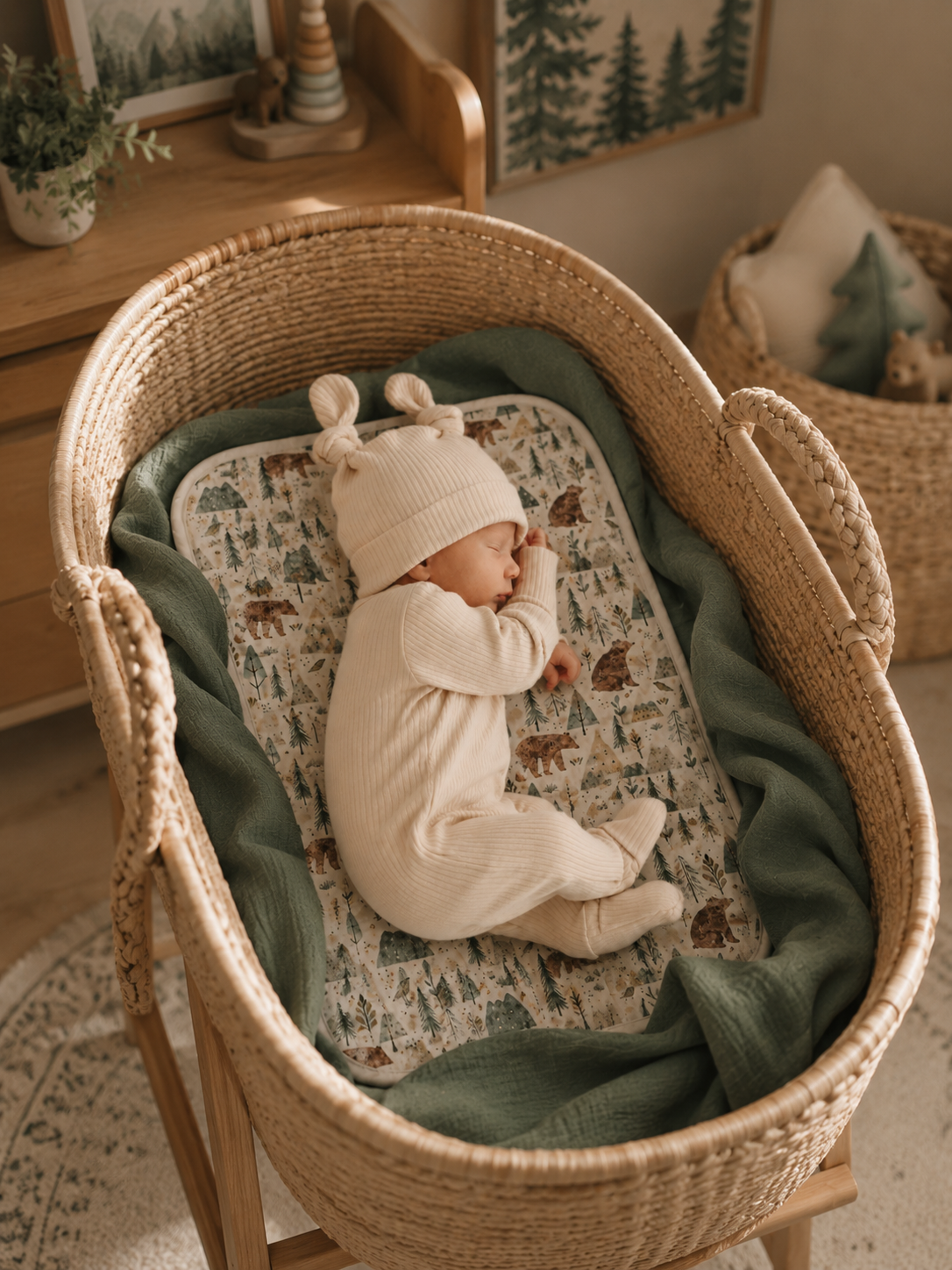 Miaoberry Organic Muslin Portable Changing Pad Liner, Forest Bear and Green, 3 Pack (Copy)