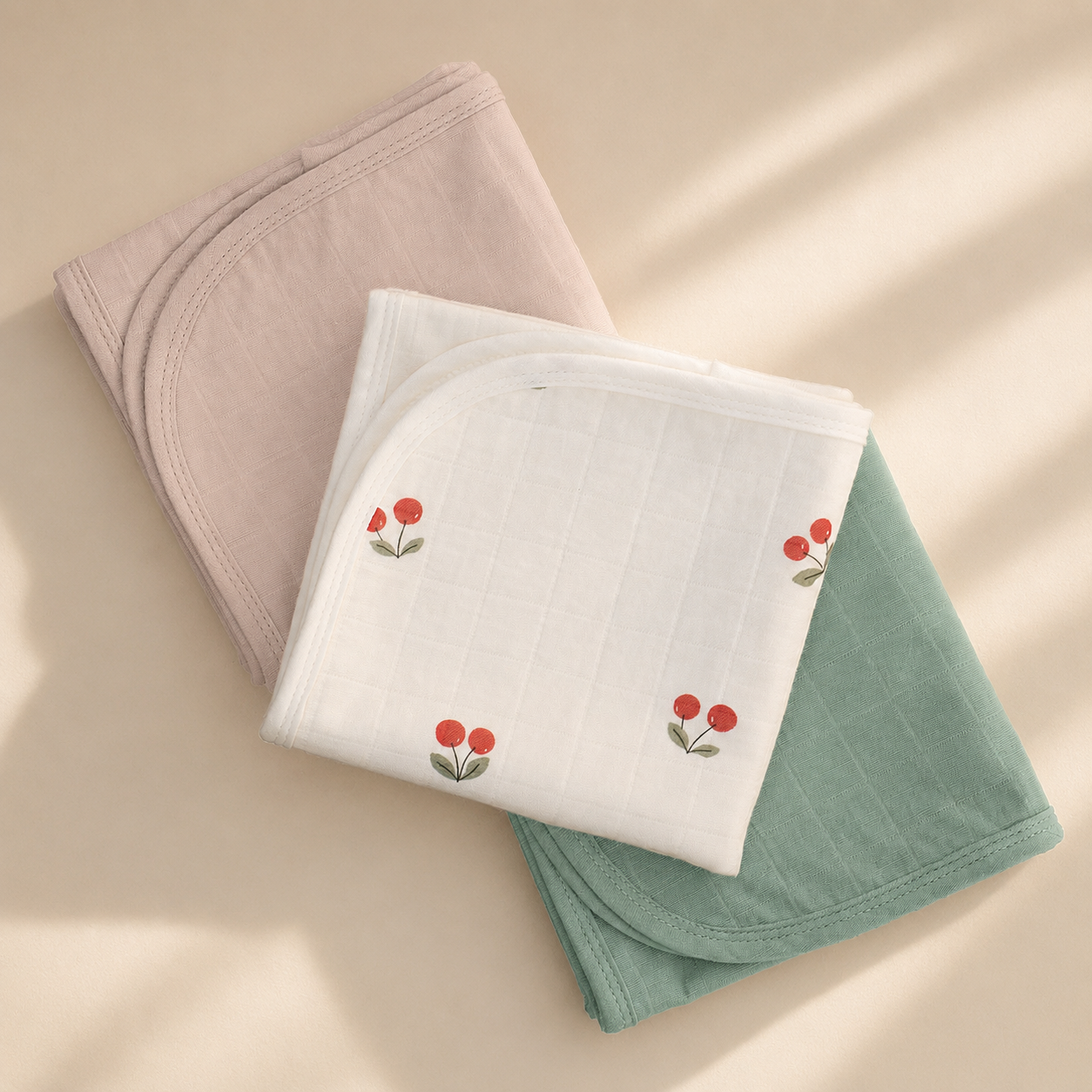 Miaoberry Organic Muslin Portable Changing Pad Liner, Cherry,Pink and Green, 3 Pack (Copy) (Copy)