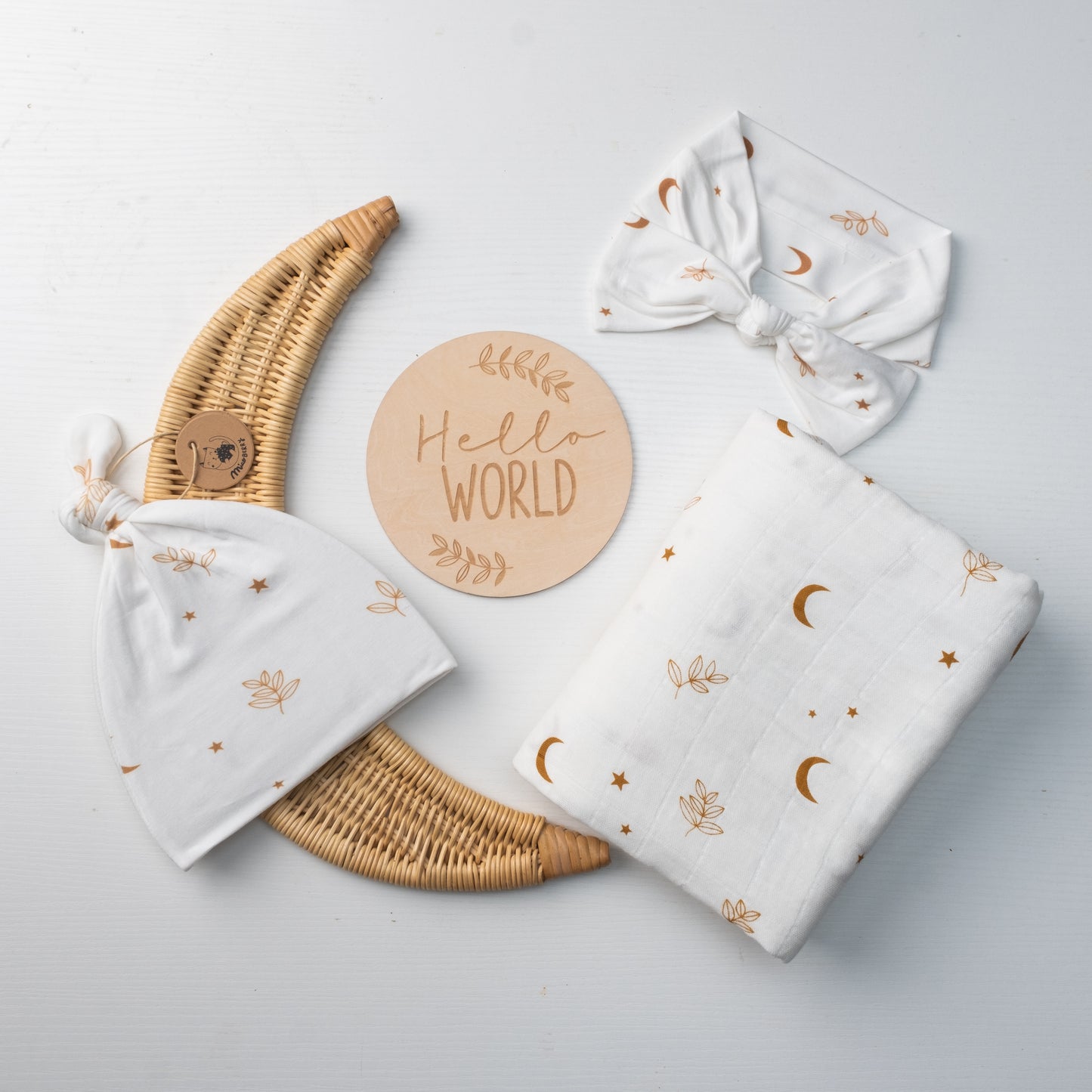 Organic Muslin Swaddle Set| Boho Moon in White