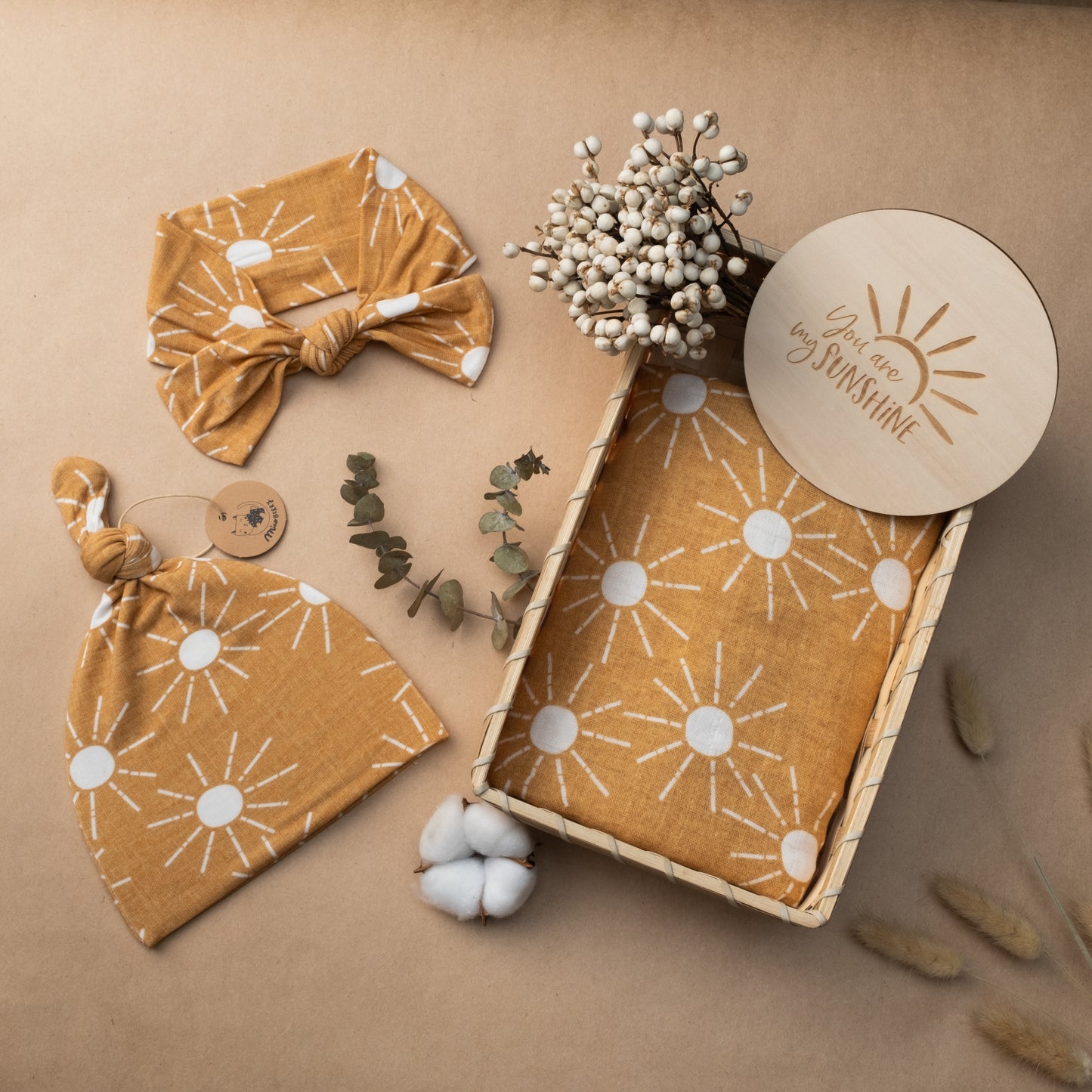 Organic Muslin Swaddle Blanket Set| Golden Sunrays in Mustard