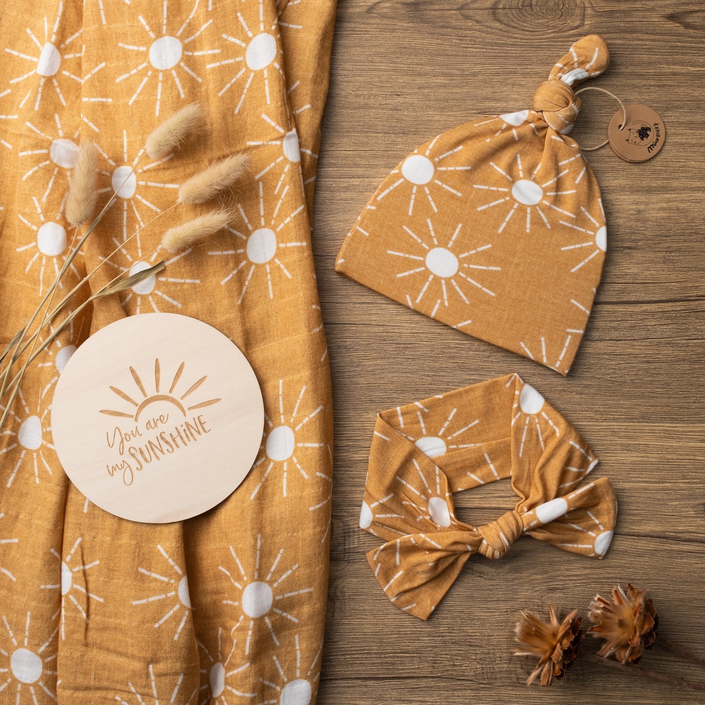 Organic Muslin Swaddle Blanket Set| Golden Sunrays in Mustard
