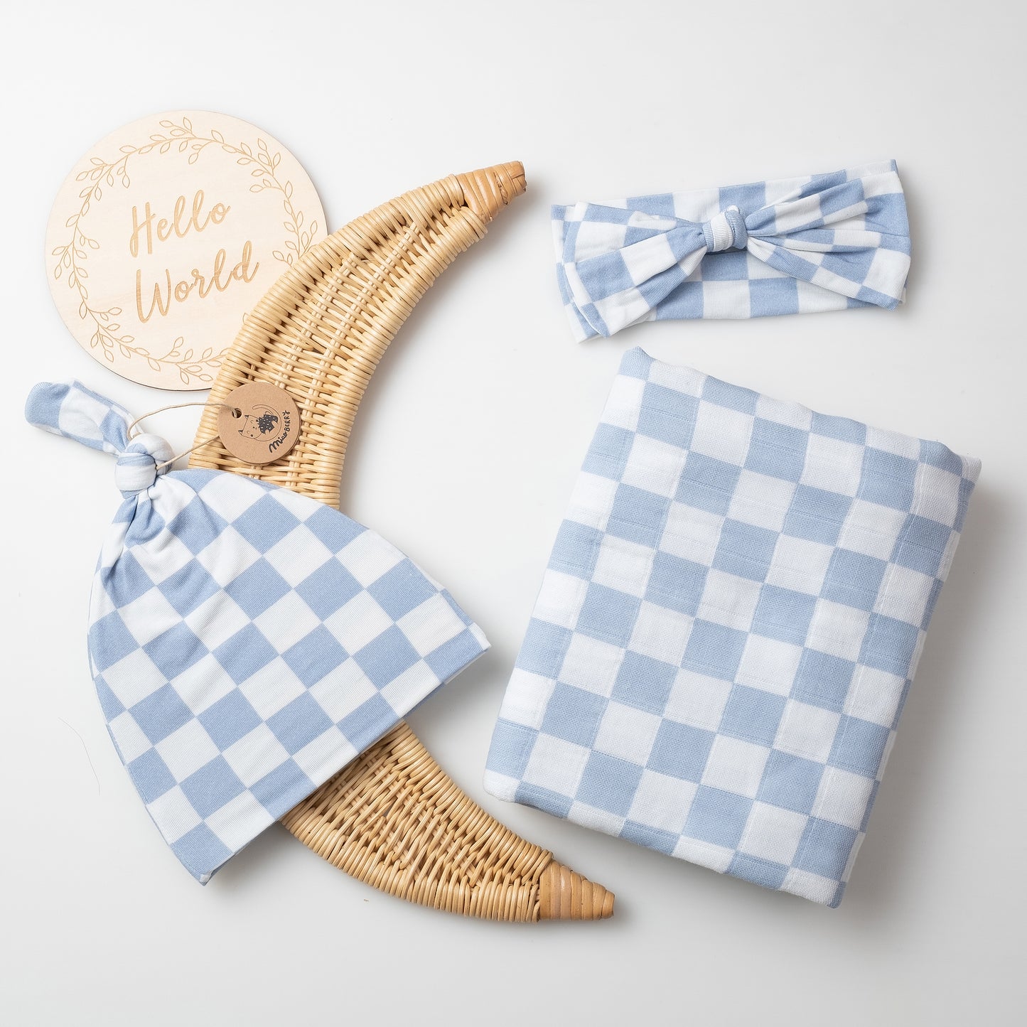 Organic Muslin Swaddle Set |Mist Blue Checkered