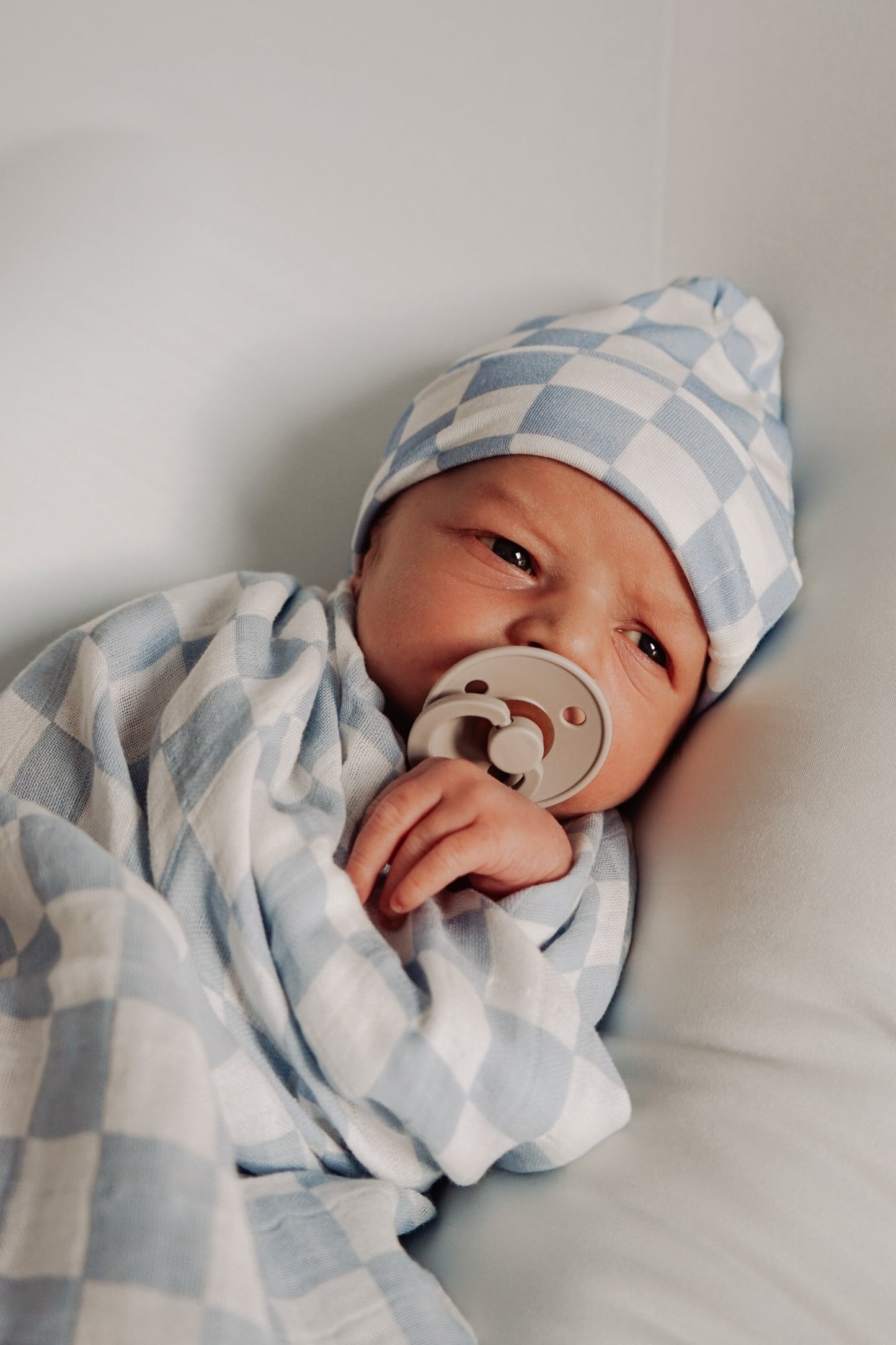 Organic Muslin Swaddle Set |Mist Blue Checkered