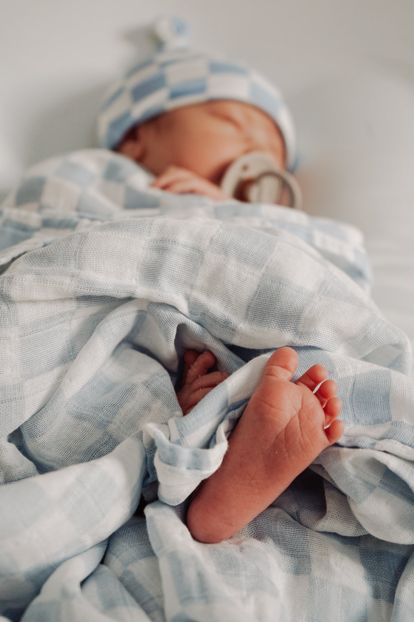Organic Muslin Swaddle Set |Mist Blue Checkered