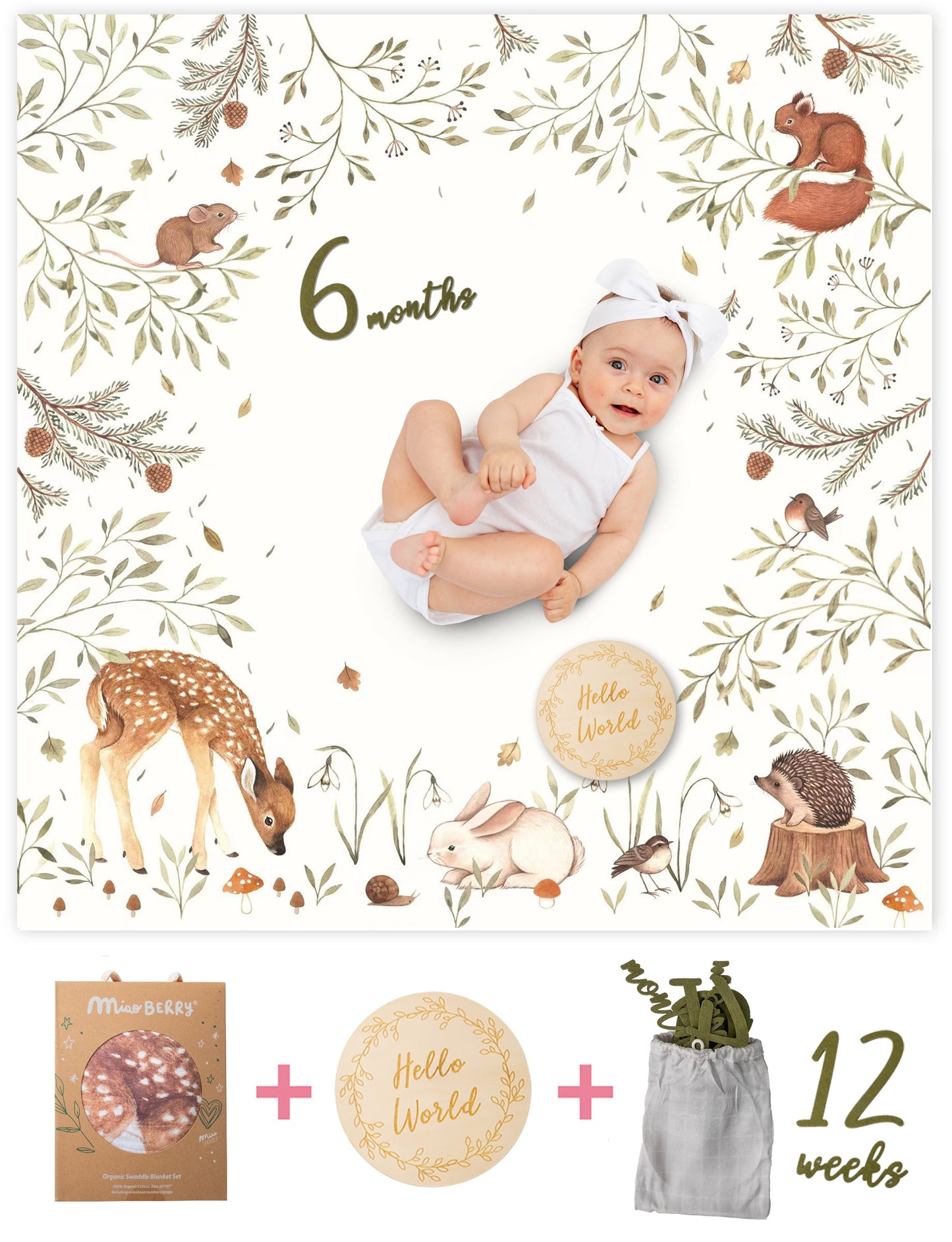 Organic Cotton Muslin Milestone Blanket| Woodland