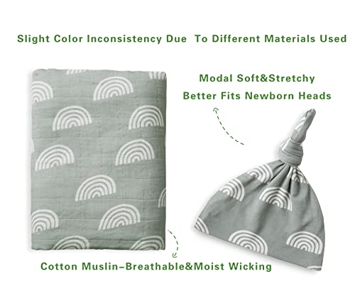 Organic Muslin Swaddle Set| Sage Green Rainbow