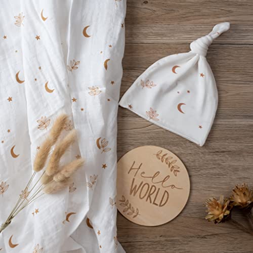 Organic Muslin Swaddle Set| Boho Moon in White