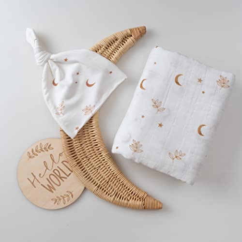 Organic Muslin Swaddle Set| Boho Moon in White