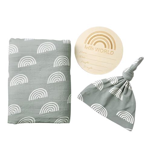 Organic Muslin Swaddle Set| Sage Green Rainbow