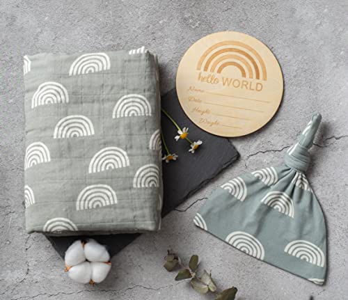 Organic Muslin Swaddle Set| Sage Green Rainbow