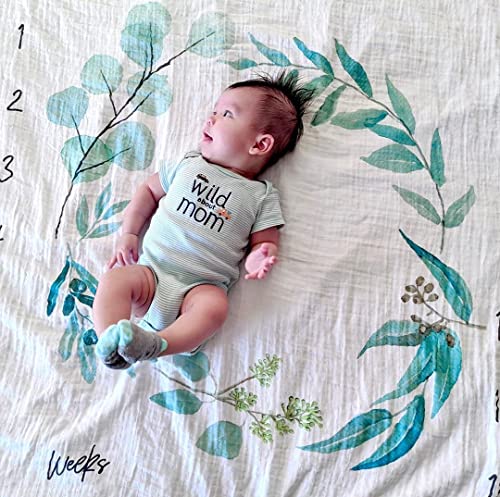 Organic Baby Monthly Milestone Blanket| Eucalyptus