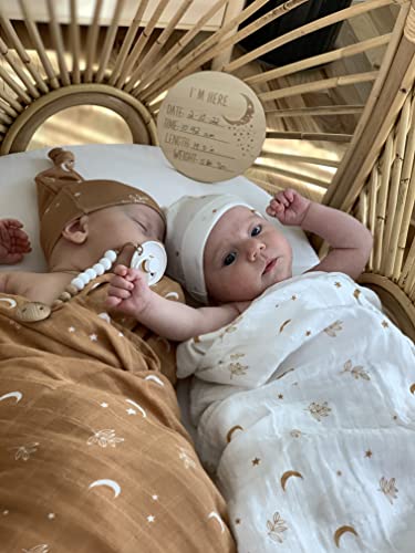 Organic Muslin Swaddle Set| Boho Moon in White