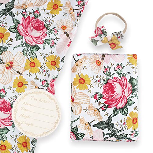 Bamboo Cotton Muslin Swaddle Blanket Set| Vintage Floral