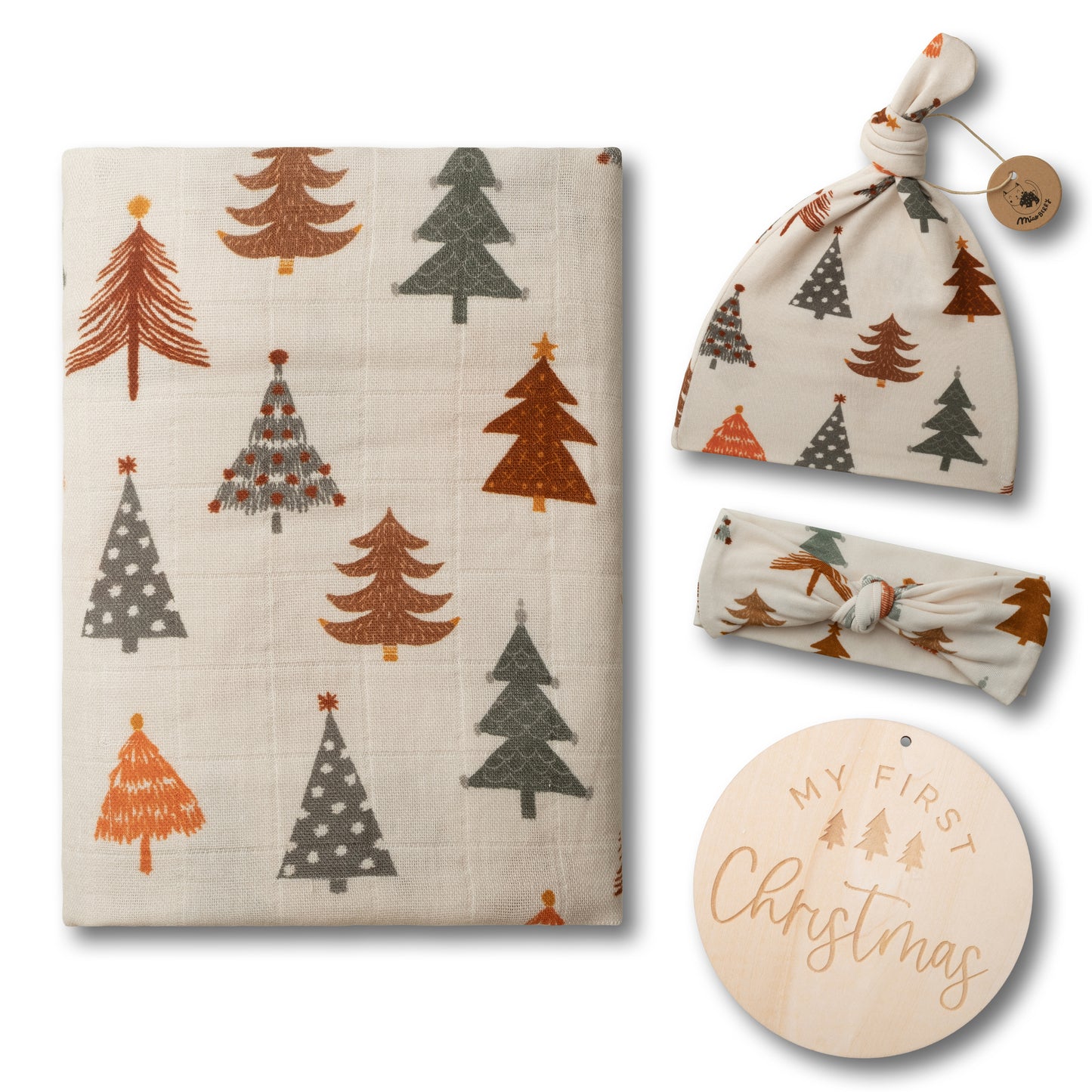 Organic Muslin Swaddle Set with Matching Bow, Christmas