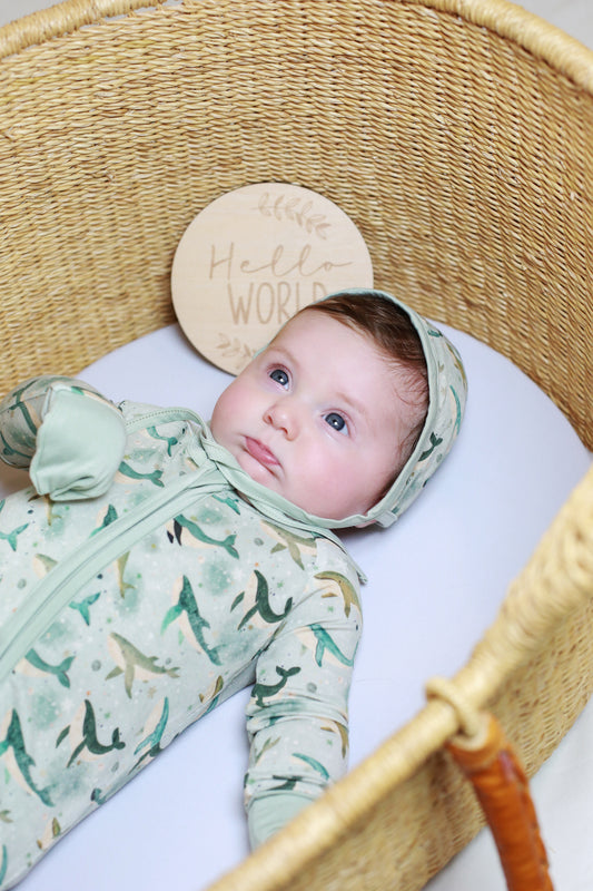 Miaoberry Bamboo Sleeper Newborn Bundle – Whales Under-the-Sea Print