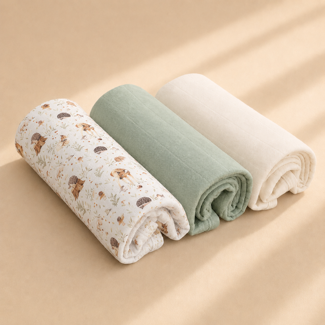 Miaoberry Organic Muslin Portable Changing Pad Liner Woodland Deer and Soft Green, 3 Pack