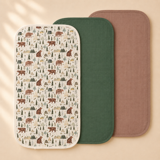 Miaoberry Organic Muslin Portable Changing Pad Liner, Forest Bear and Green, 3 Pack (Copy)