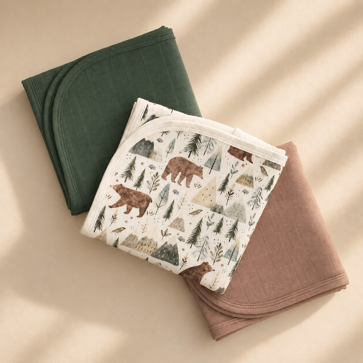 Miaoberry Organic Muslin Portable Changing Pad Liner, Forest Bear and Green, 3 Pack (Copy)