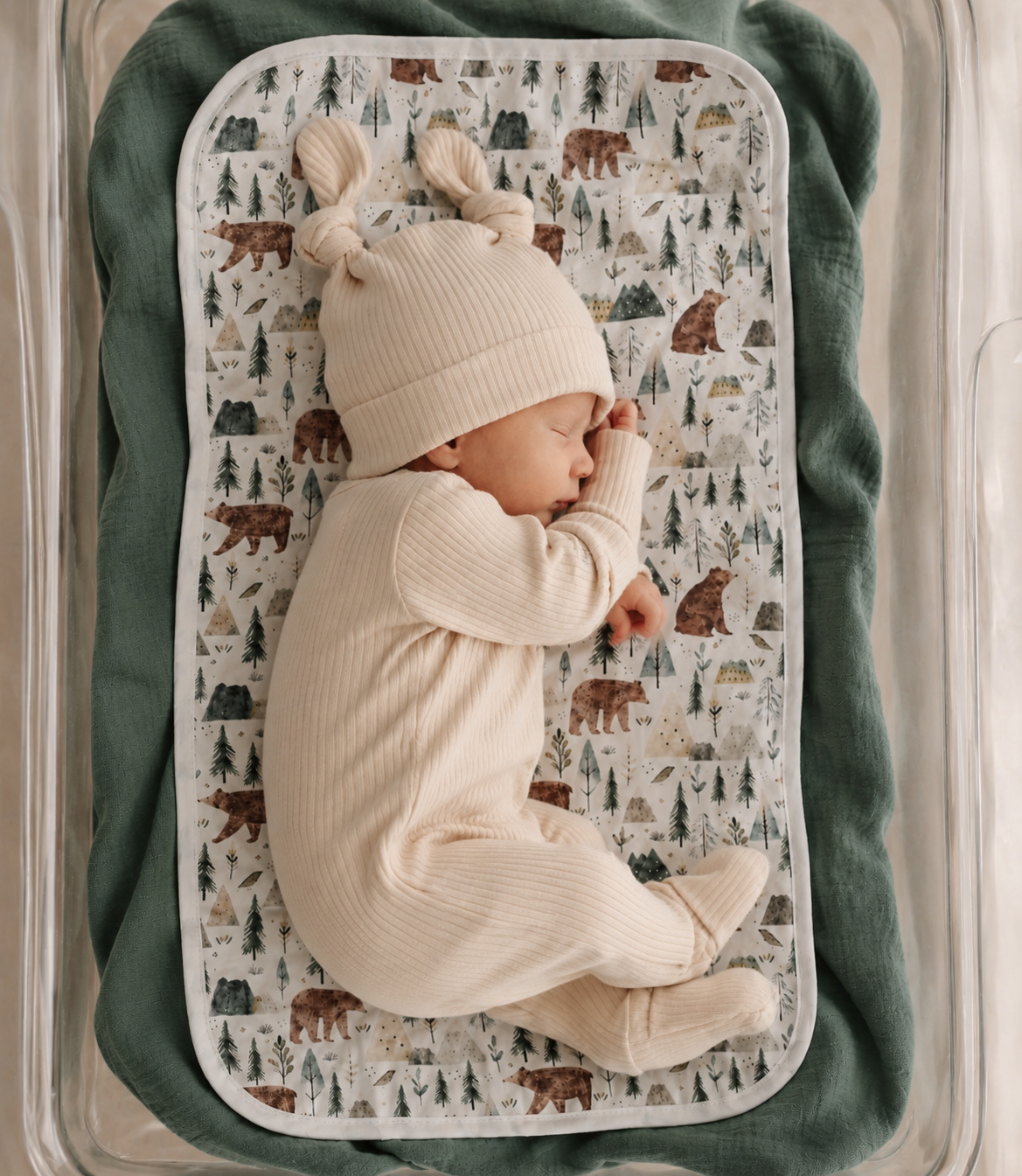 Miaoberry Organic Muslin Portable Changing Pad Liner, Forest Bear and Green, 3 Pack (Copy)