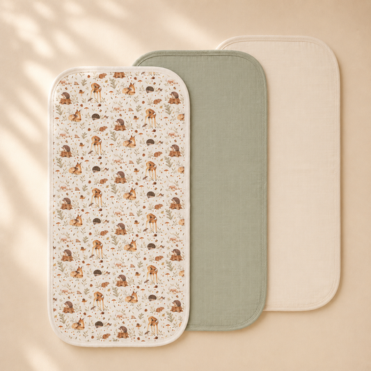 Miaoberry Organic Muslin Portable Changing Pad Liner Woodland Deer and Soft Green, 3 Pack