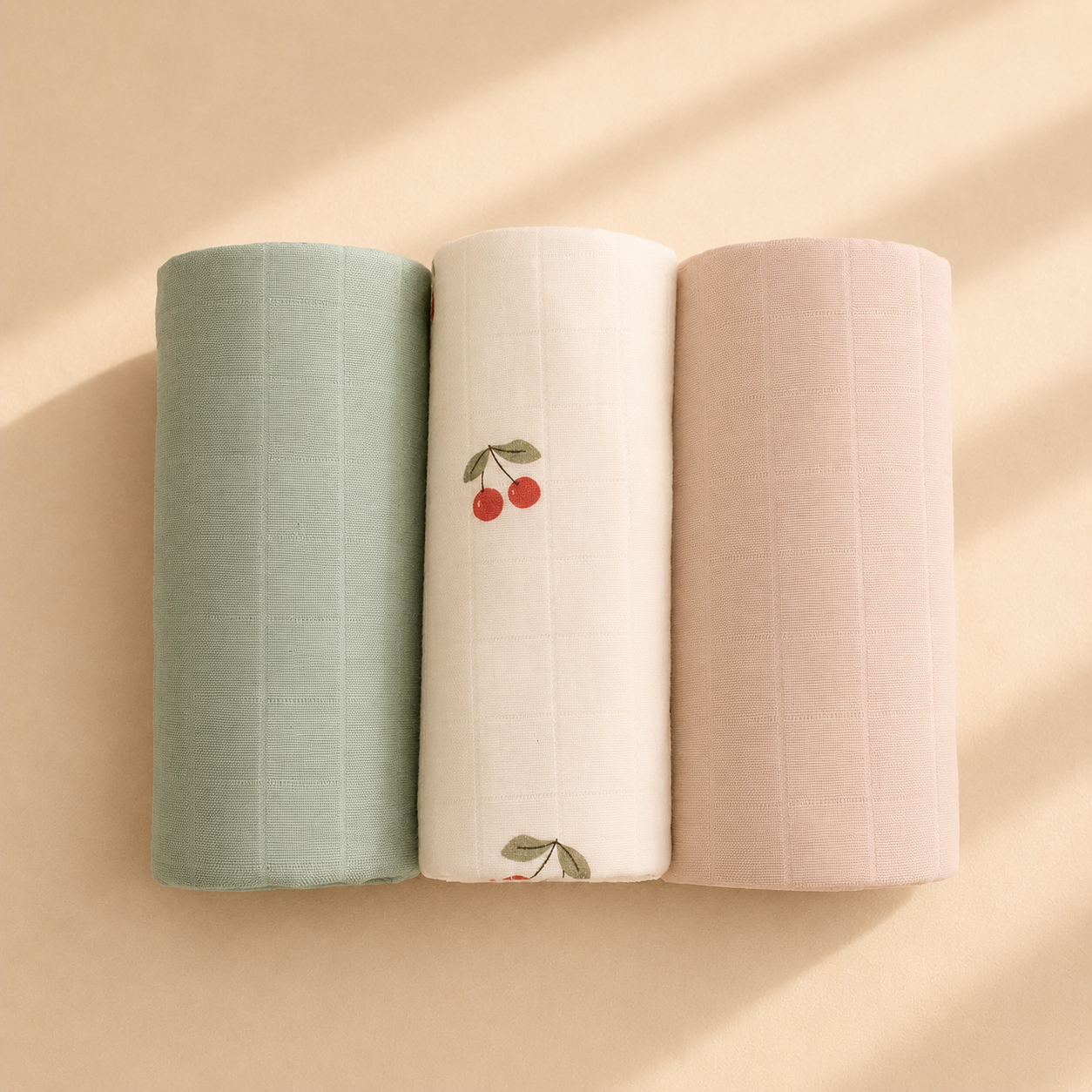 Miaoberry Organic Muslin Portable Changing Pad Liner, Cherry,Pink and Green, 3 Pack (Copy) (Copy)