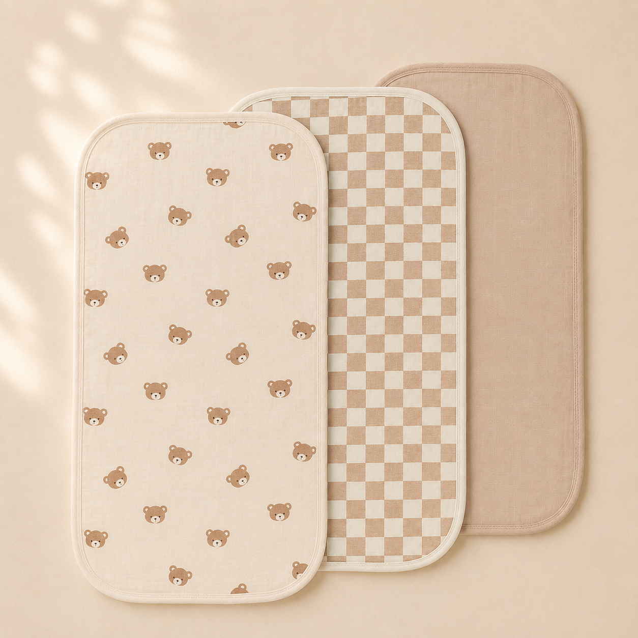 Miaoberry Organic Muslin Portable Changing Pad Liner, Teddy Bear and Checkered, 3 Pack (Copy) (Copy) (Copy)