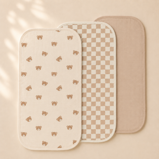 Miaoberry Organic Muslin Portable Changing Pad Liner, Teddy Bear and Checkered, 3 Pack (Copy) (Copy) (Copy)