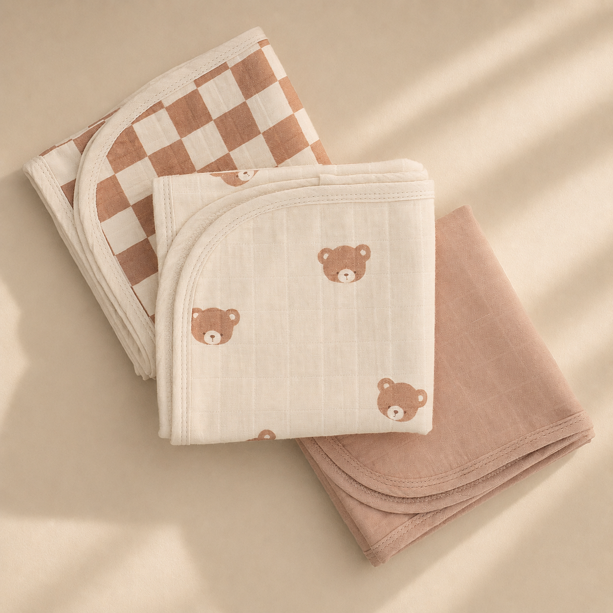 Miaoberry Organic Muslin Portable Changing Pad Liner, Teddy Bear and Checkered, 3 Pack (Copy) (Copy) (Copy)