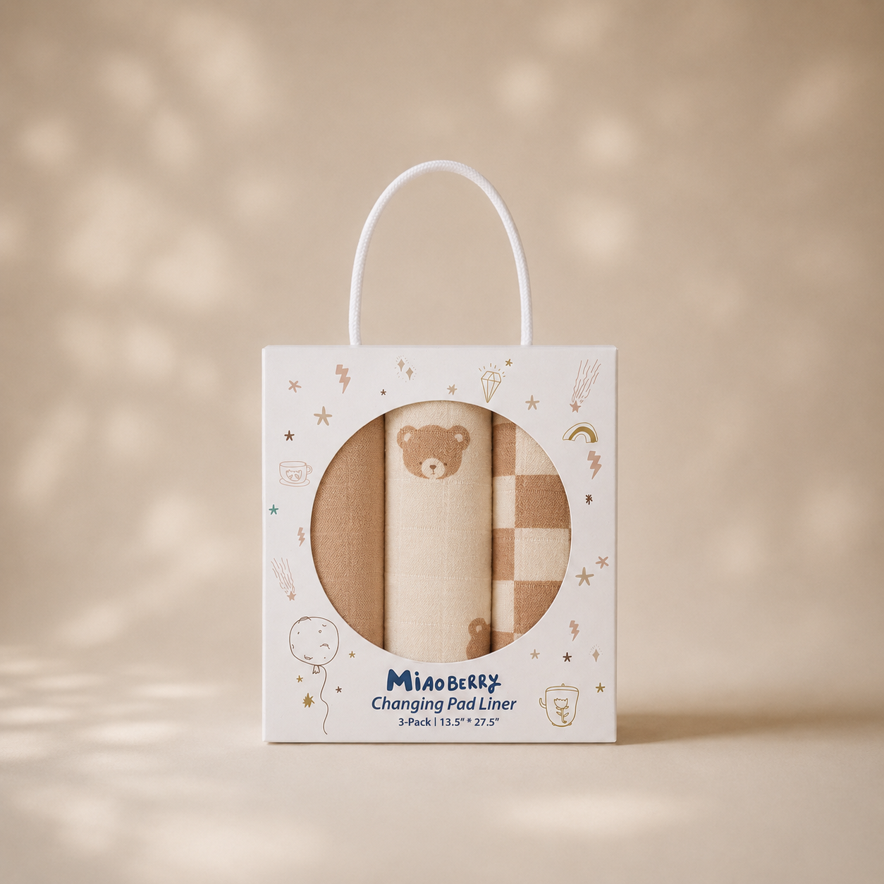 Miaoberry Organic Muslin Portable Changing Pad Liner, Teddy Bear and Checkered, 3 Pack (Copy) (Copy) (Copy)