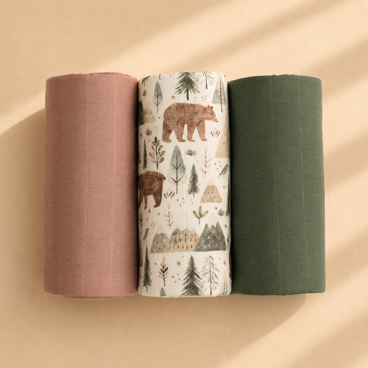 Miaoberry Organic Muslin Portable Changing Pad Liner, Forest Bear and Green, 3 Pack (Copy)