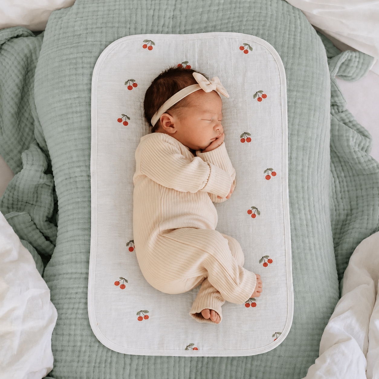 Miaoberry Organic Muslin Portable Changing Pad Liner, Cherry,Pink and Green, 3 Pack (Copy) (Copy)