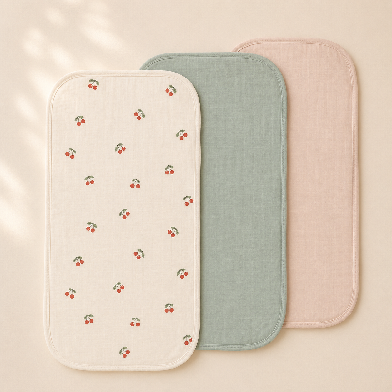 Miaoberry Organic Muslin Portable Changing Pad Liner, Cherry,Pink and Green, 3 Pack (Copy) (Copy)