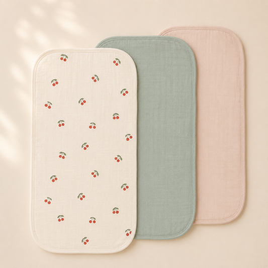Miaoberry Organic Muslin Portable Changing Pad Liner, Cherry,Pink and Green, 3 Pack (Copy) (Copy)