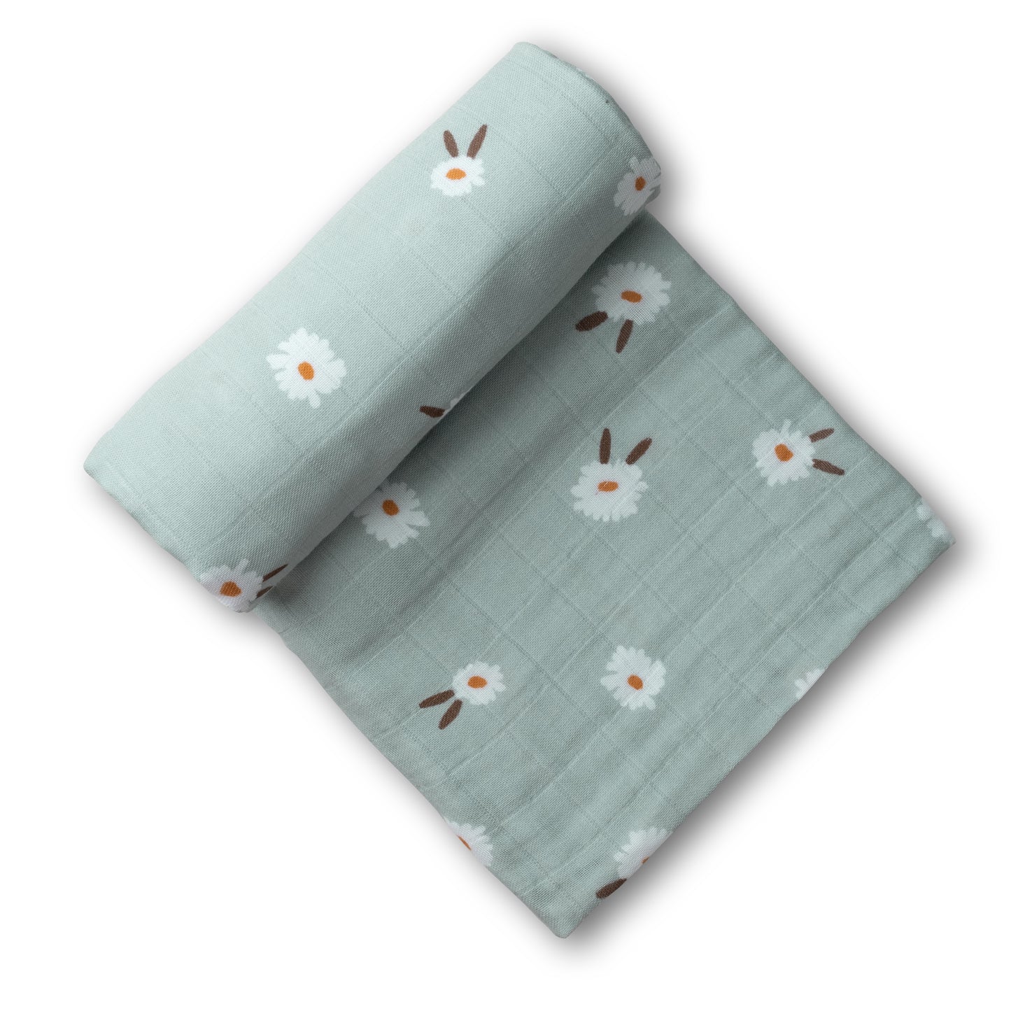 Organic Muslin Swaddle Set with Matching Bow, White Daisy