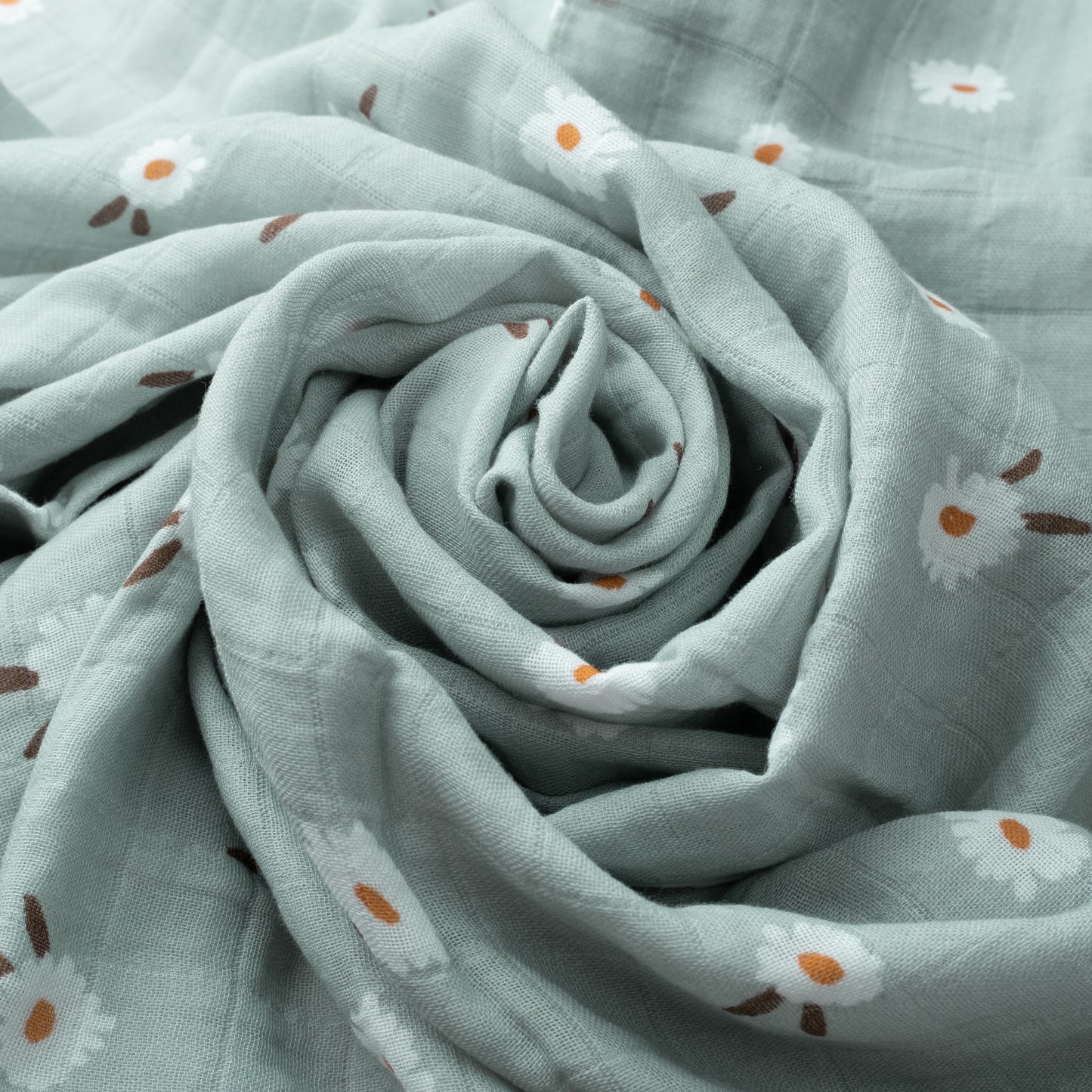 Organic Muslin Swaddle Set with Matching Bow, White Daisy