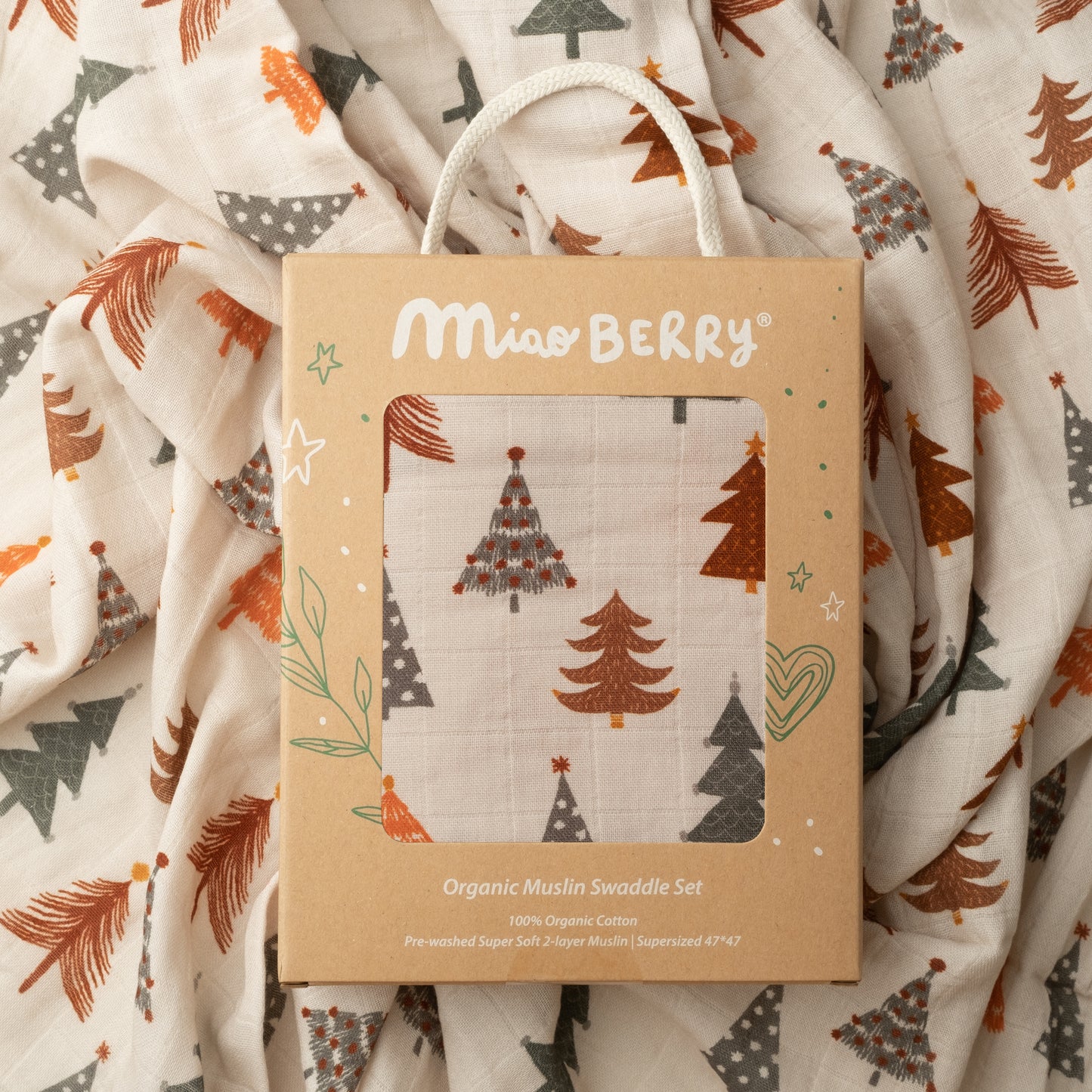 Organic Muslin Swaddle Set with Matching Bow, Christmas