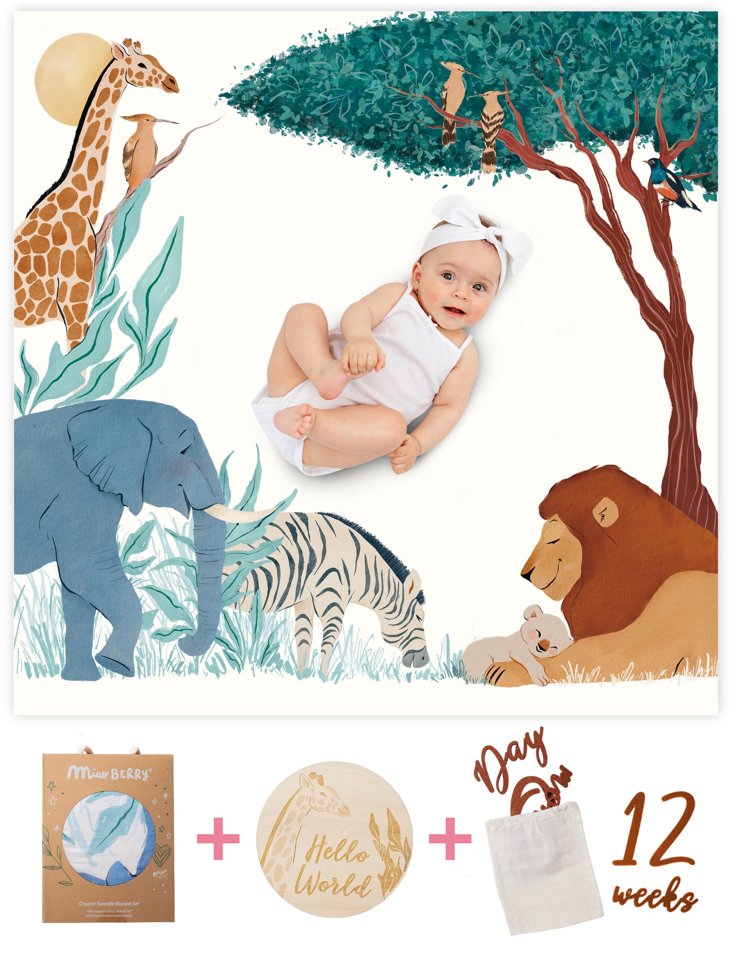Organic Cotton Muslin Milestone Blanket| Safari(Africa)