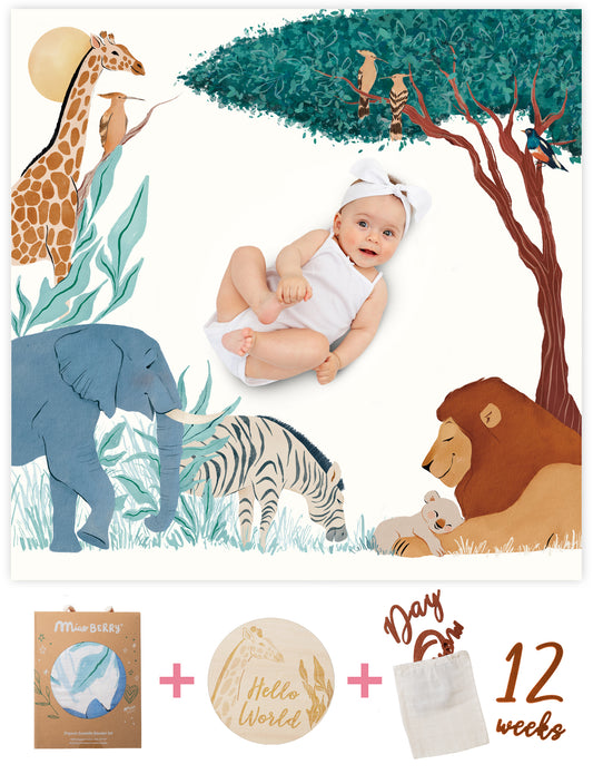 Organic Cotton Muslin Milestone Blanket| Safari(Africa)
