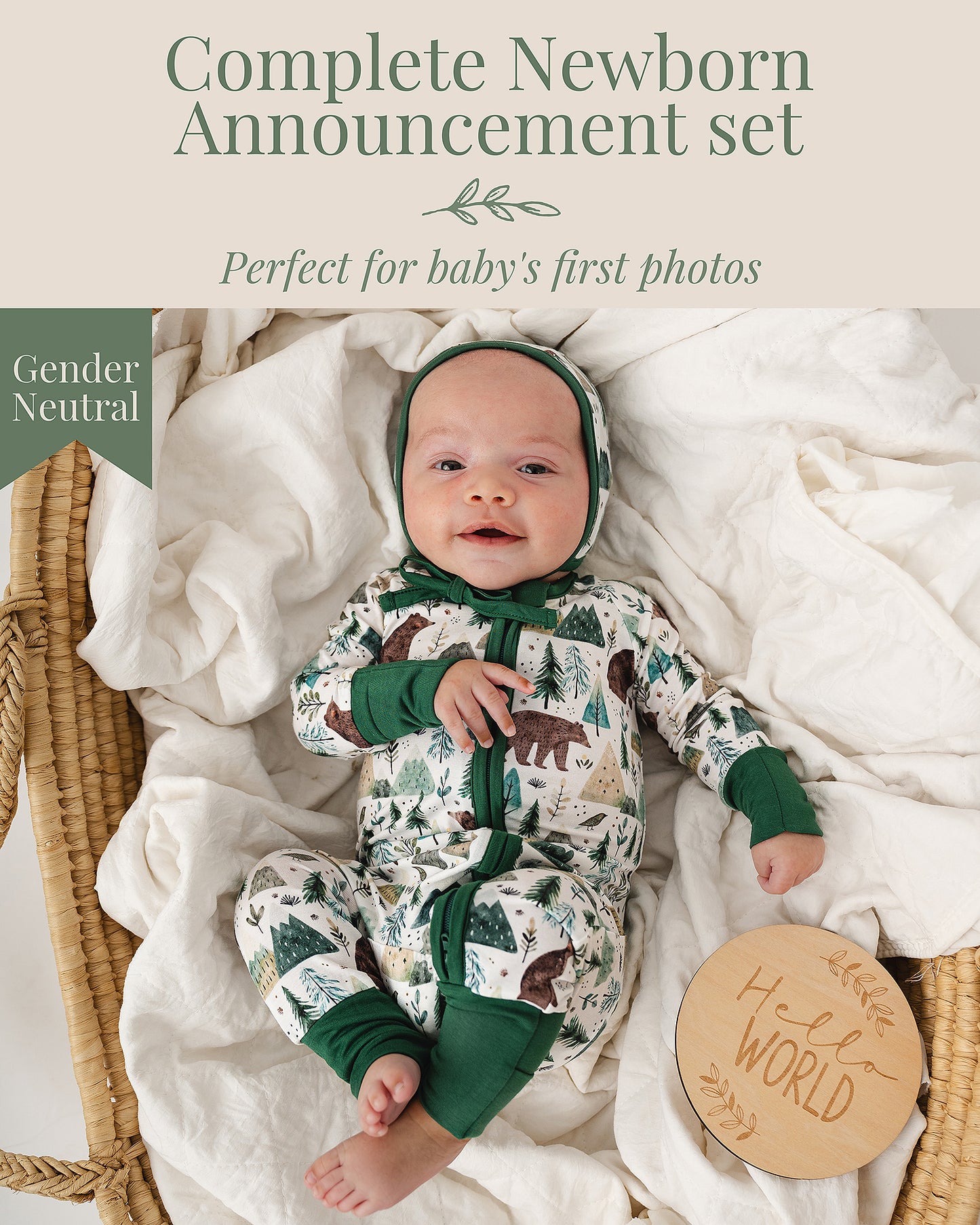 Miaoberry Newborn Bamboo Sleeper Bundle – Bear & Pine Tree Print