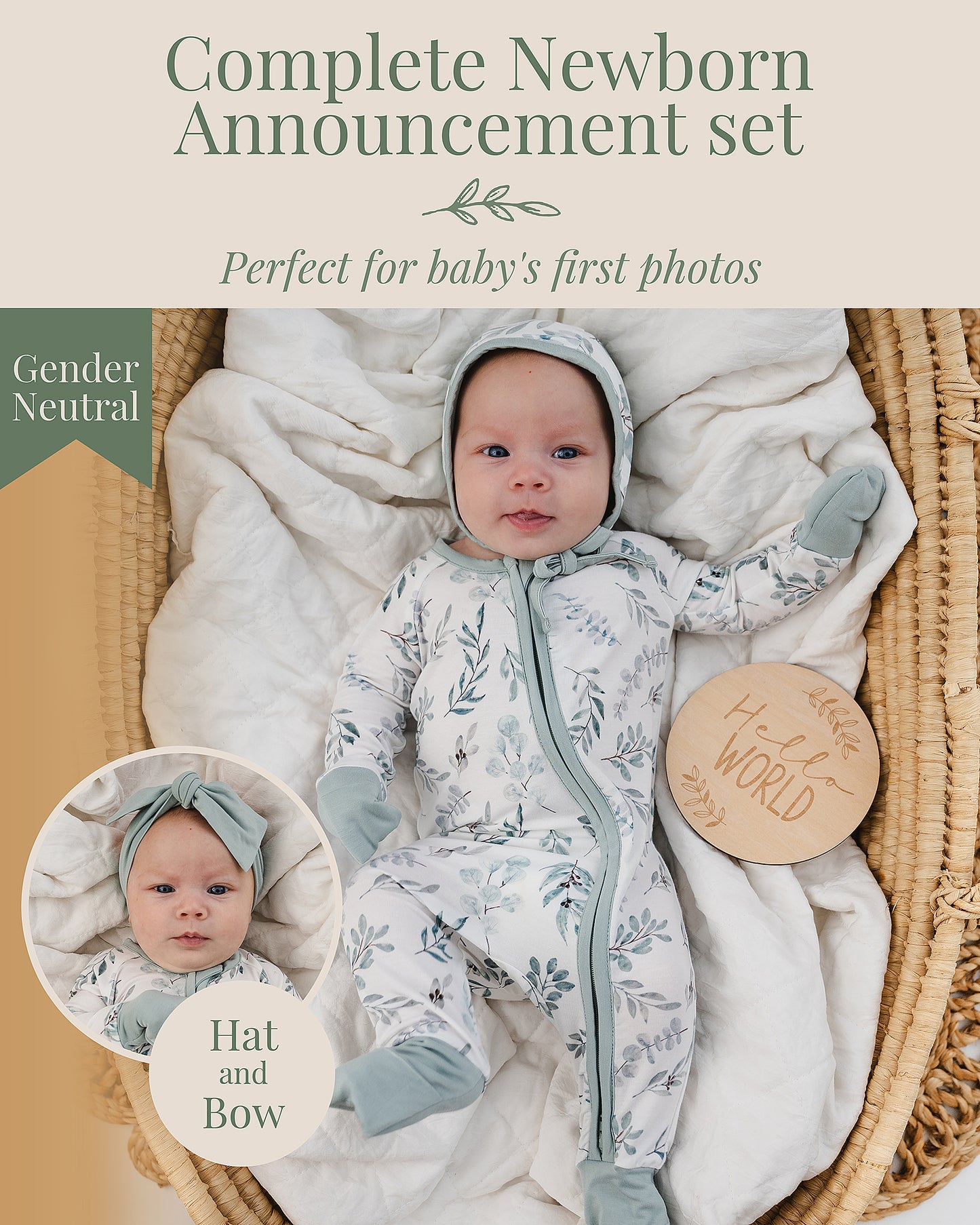 Miaoberry Newborn Bamboo Sleeper Bundle – Eucalyptus Print