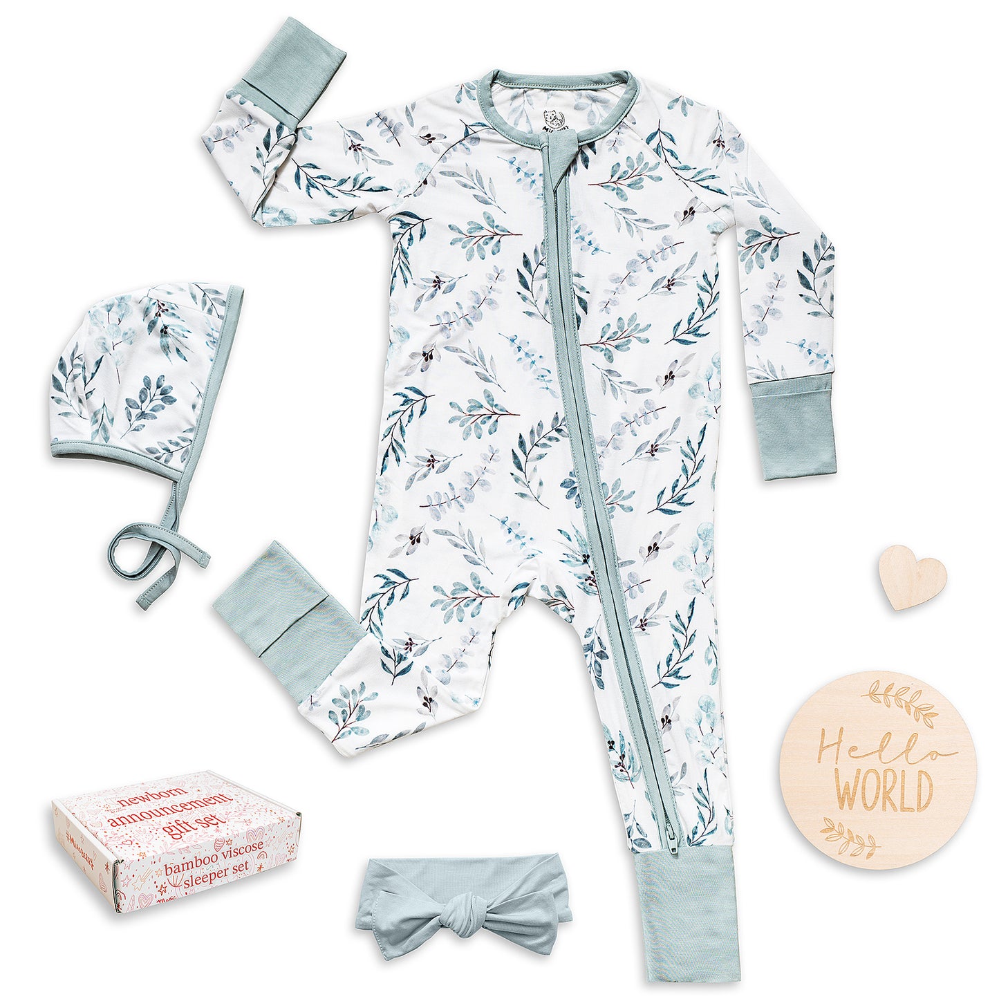 Miaoberry Newborn Bamboo Sleeper Bundle – Eucalyptus Print