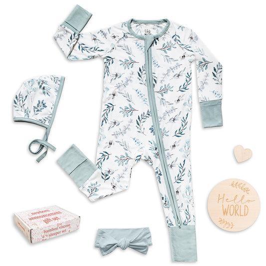 Miaoberry Newborn Bamboo Sleeper Bundle – Eucalyptus Print