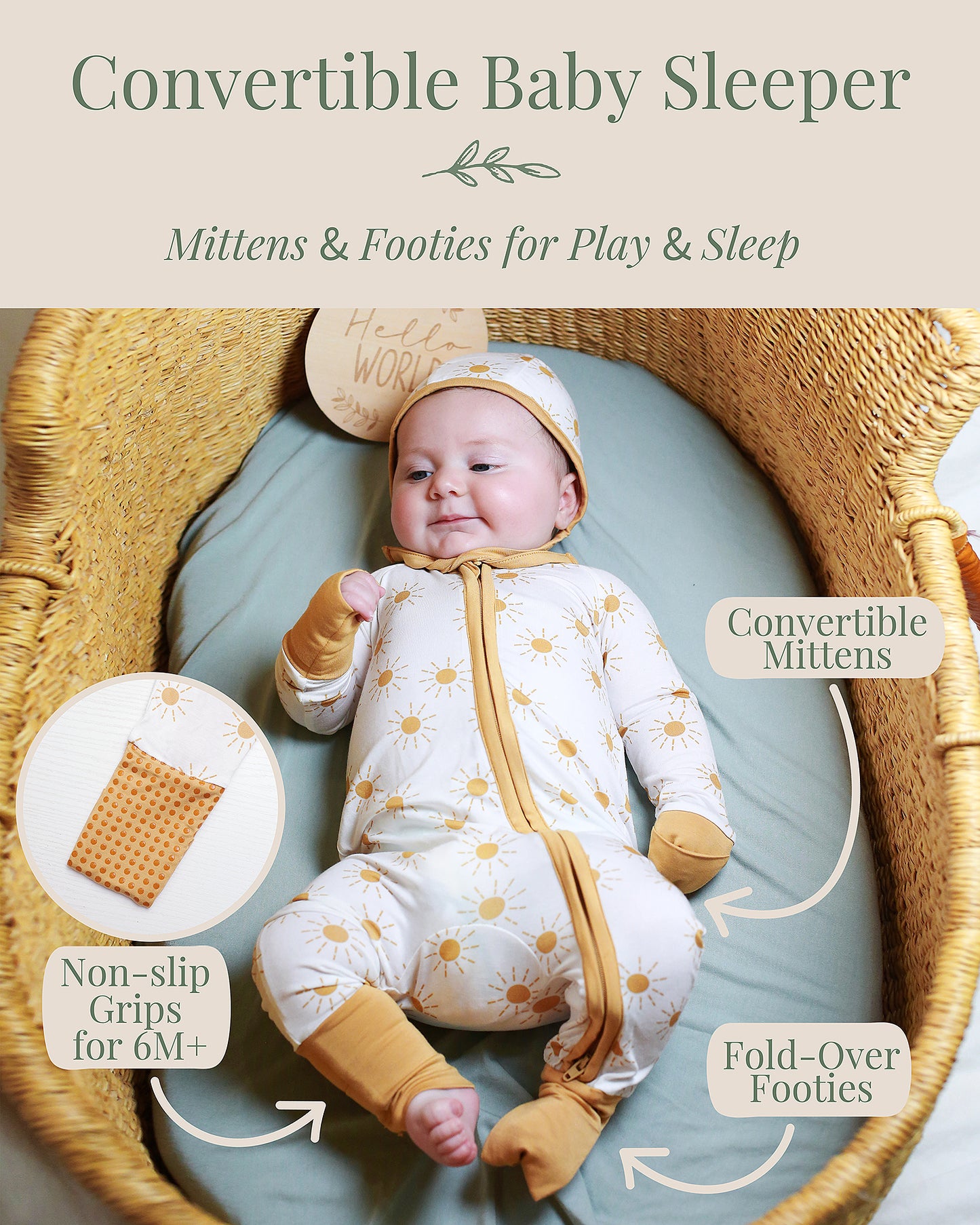 Miaoberry Bamboo Sleepers Newborn Bundle – Sunshine Print