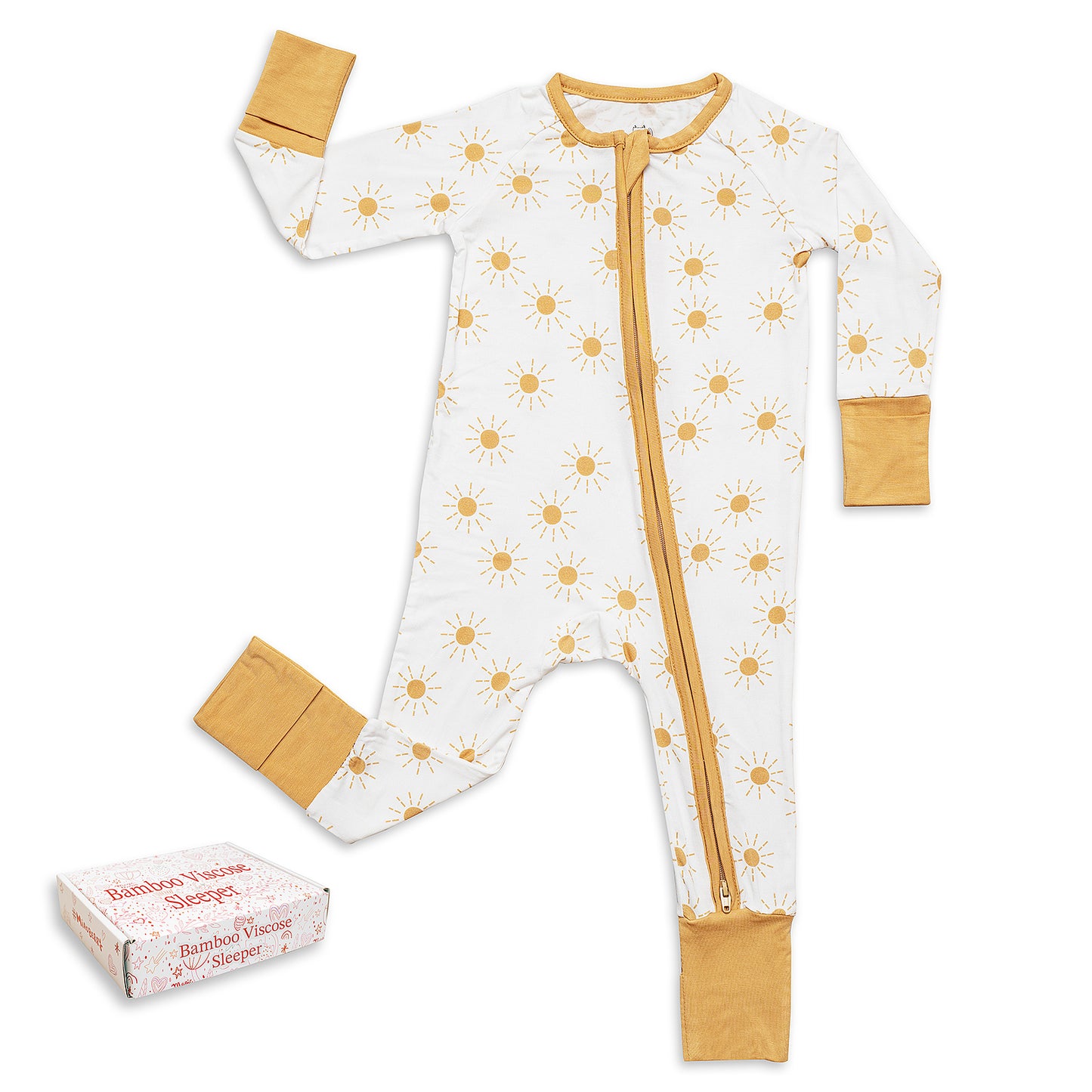 Miaoberry bamboo baby sleeper in sunshine print – soft eco-friendly pajamas for girls or boys