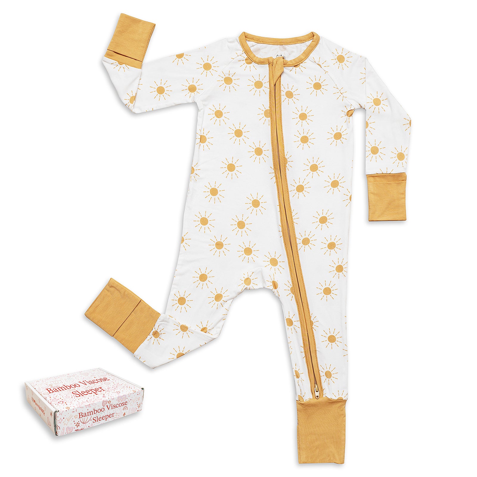 Miaoberry bamboo baby sleeper in sunshine print – soft eco-friendly pajamas for girls or boys