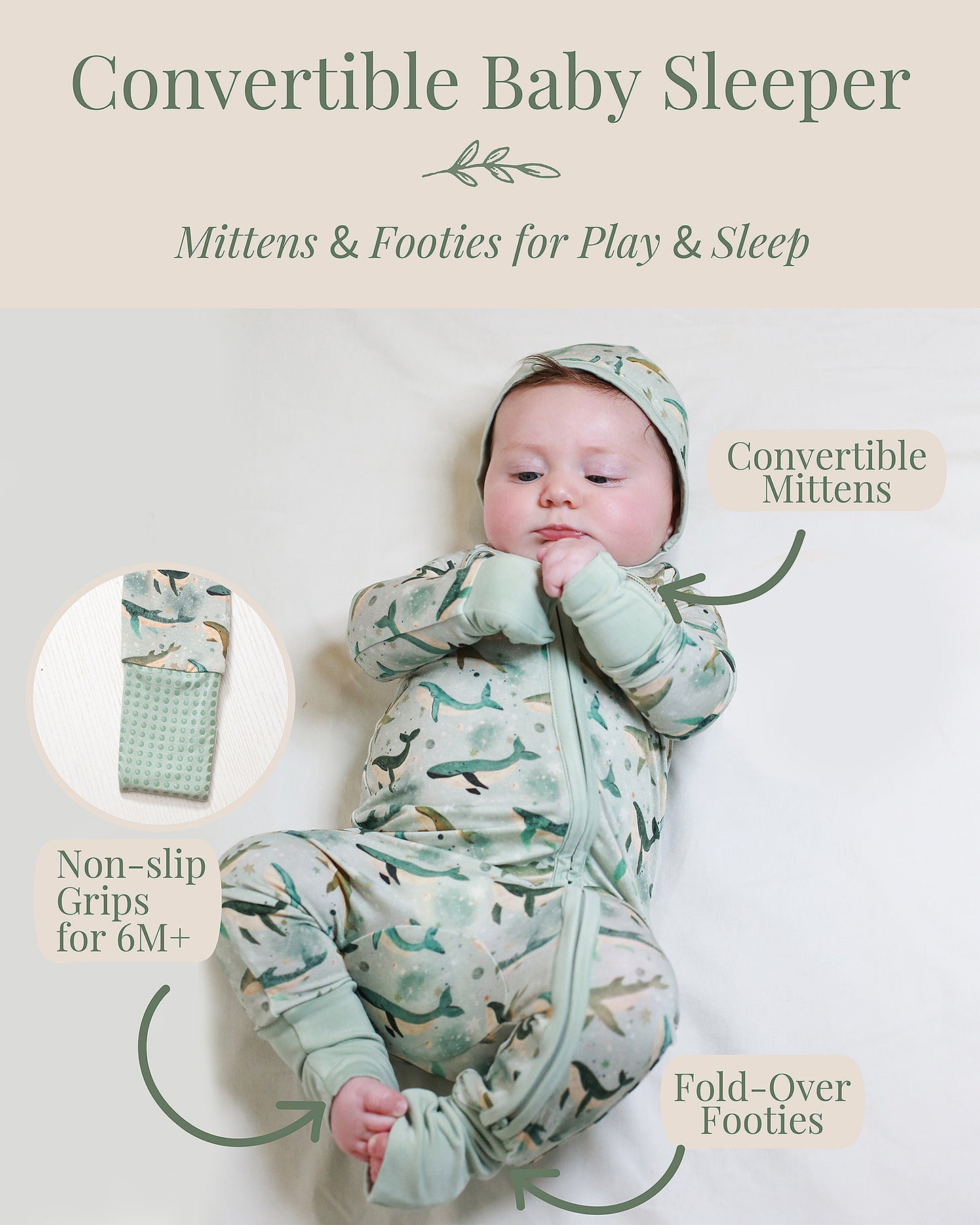 Miaoberry Bamboo Sleeper Newborn Bundle – Whales Under-the-Sea Print