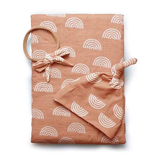 Miaoberry 100% Organic Cotton Muslin Baby Swaddle Blanket Set | Caramel Rainbow