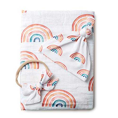 Miaoberry Organic Muslin Baby Swaddle Blanket| Earthy Rainbow