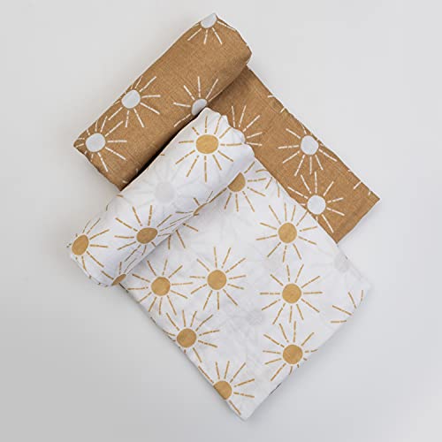 Miaoberry 100 Organic Cotton Baby Muslin Swaddle Blanket Set Golden Sunrays in White